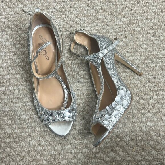 Jewel Badgley Mischka Shoes - Jewel Badgley  Mischka Conroy Metallic Glitter Rhinestone Evening Shoe Size 7.5